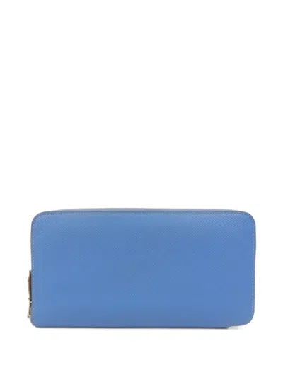 Pre-owned Hermes Silk In Epsom Wallet In Blue