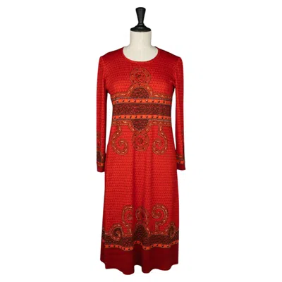 Pre-owned Hermes Silk Jersey Dress By Robert Dumas 1965s-1970s In Red