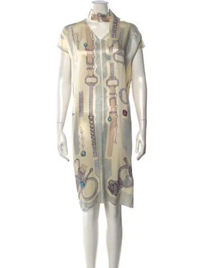 Pre-owned Hermes Silk Knee-length Dress In Neutral