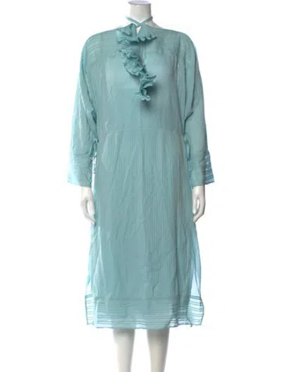 Pre-owned Hermes Silk Long Dress In Blue