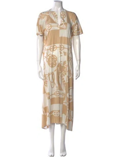 Pre-owned Hermes Silk Long Dress In Neutral