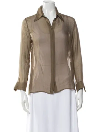 Pre-owned Hermes Silk Long Sleeve Blouse In Neutral