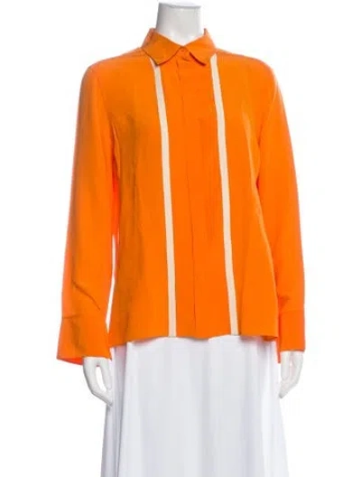 Pre-owned Hermes Silk Long Sleeve Blouse In Orange
