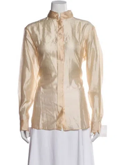 Pre-owned Hermes Silk Long Sleeve Button-up Top W/ Tags In Neutral