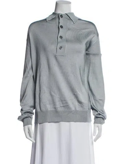 Pre-owned Hermes Silk Long Sleeve Polo In Blue