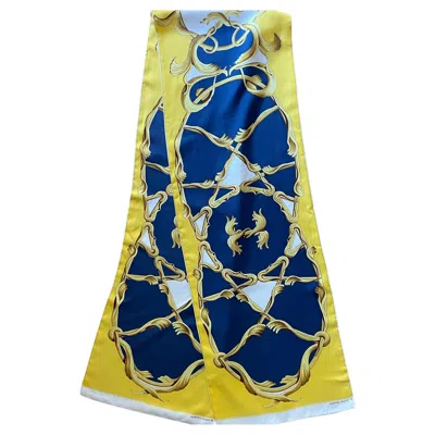 Pre-owned Hermes Hermès Silk Maxi Twilly Yellow & Blue