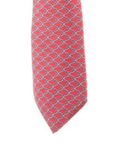 Pre-owned Hermes Silk Mens Tie In Red