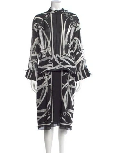 Pre-owned Hermes Silk Midi Length Dress In Black