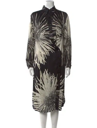 Pre-owned Hermes Silk Midi Length Dress In Black