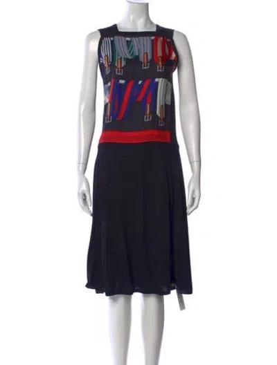 Pre-owned Hermes Silk Midi Length Dress In Black