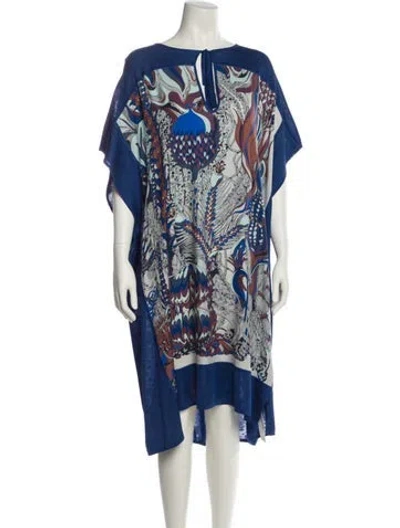 Pre-owned Hermes Silk Midi Length Dress In Blue