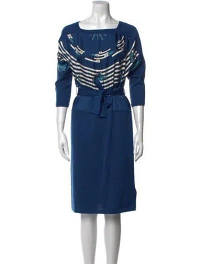 Pre-owned Hermes Silk Midi Length Dress In Blue