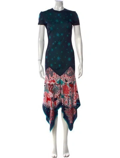 Pre-owned Hermes Silk Midi Length Dress In Blue