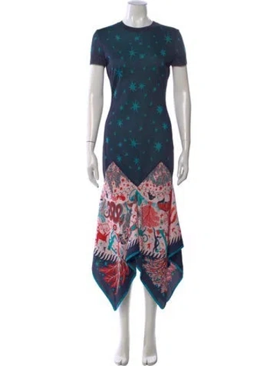 Pre-owned Hermes Silk Midi Length Dress In Blue