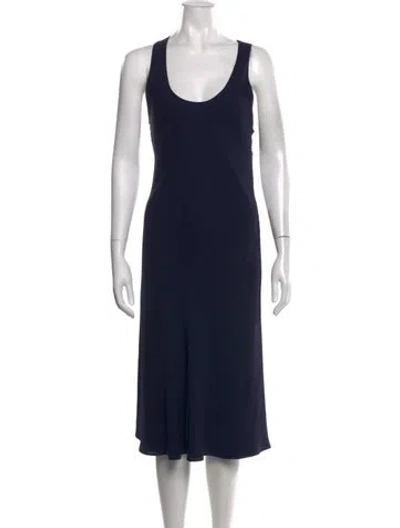 Pre-owned Hermes Silk Midi Length Dress In Blue