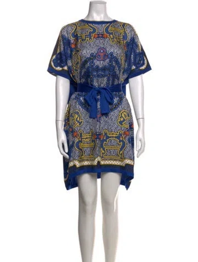 Pre-owned Hermes Silk Midi Length Dress In Blue