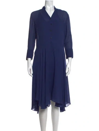 Pre-owned Hermes Silk Midi Length Dress In Blue