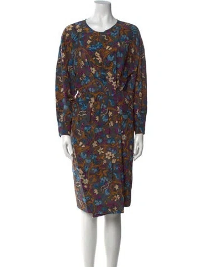 Pre-owned Hermes Silk Midi Length Dress In Gray