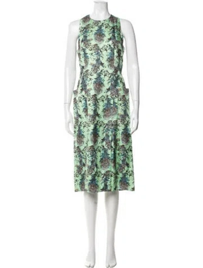 Pre-owned Hermes Silk Midi Length Dress In Green