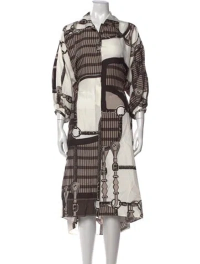 Pre-owned Hermes Silk Midi Length Dress In Multi