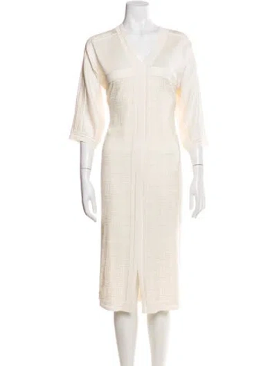 Pre-owned Hermes Silk Midi Length Dress In Neutrals