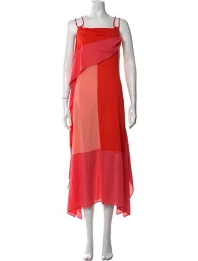 Pre-owned Hermes Silk Midi Length Dress In Orange
