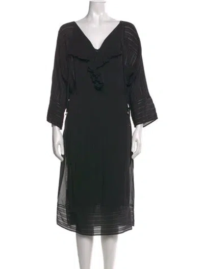 Pre-owned Hermes Silk Midi Length Dress W/ Tags In Black