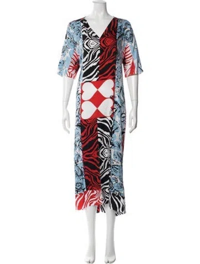 Pre-owned Hermes Silk Midi Length Dress W/ Tags In Blue