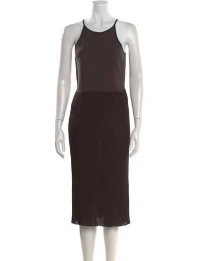 Pre-owned Hermes Silk Midi Length Dress W/ Tags In Brown