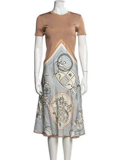 Pre-owned Hermes Silk Midi Length Dress W/ Tags In Multi