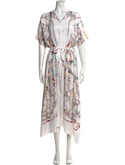 Pre-owned Hermes Silk Midi Length Dress In White
