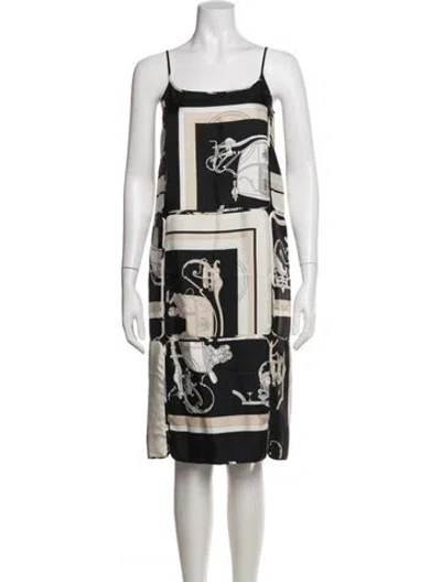 Pre-owned Hermes Silk Midi Length Dress In White