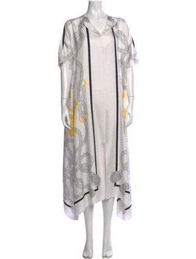 Pre-owned Hermes Silk Midi Length Dress In White