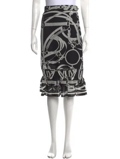 Pre-owned Hermes Silk Midi Length Skirt In Black
