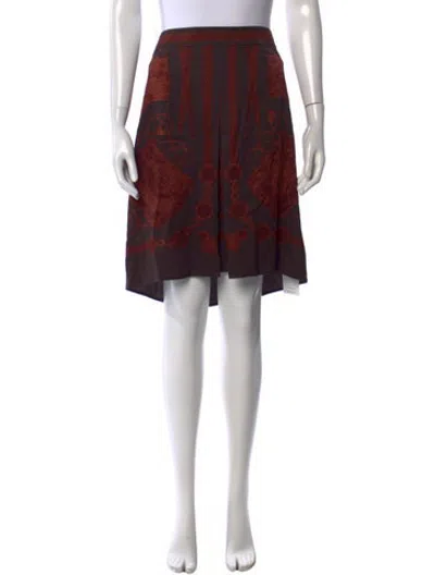 Pre-owned Hermes Silk Midi Length Skirt In Brown