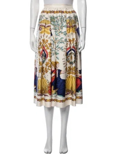 Pre-owned Hermes Silk Midi Length Skirt In Neutrals