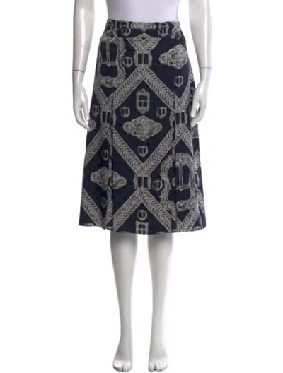 Pre-owned Hermes Silk Midi Length Skirt W/ Tags In Blue