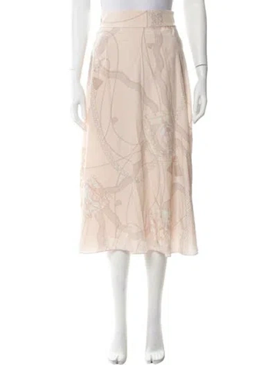 Pre-owned Hermes Silk Midi Length Skirt W/ Tags In Pink