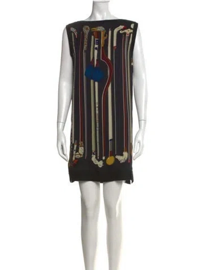 Pre-owned Hermes Silk Mini Dress In Black
