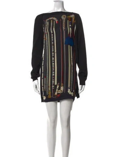 Pre-owned Hermes Silk Mini Dress In Black