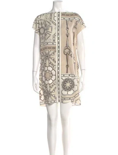 Pre-owned Hermes Silk Mini Dress In Neutral