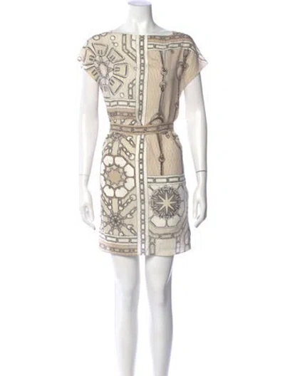 Pre-owned Hermes Silk Mini Dress In Neutral