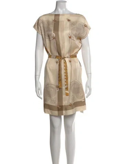 Pre-owned Hermes Silk Mini Dress In Neutral