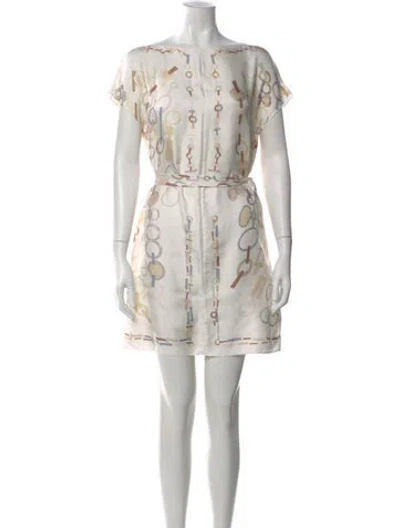 Pre-owned Hermes Silk Mini Dress In Neutral