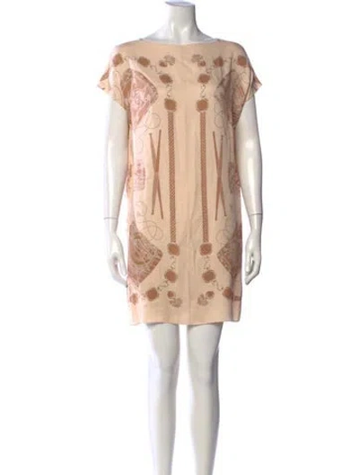Pre-owned Hermes Silk Mini Dress In Neutrals