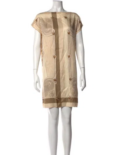 Pre-owned Hermes Silk Mini Dress In Neutrals