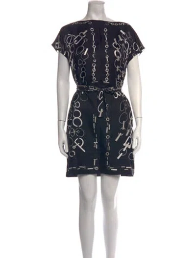 Pre-owned Hermes Silk Mini Dress W/ Tags In Black