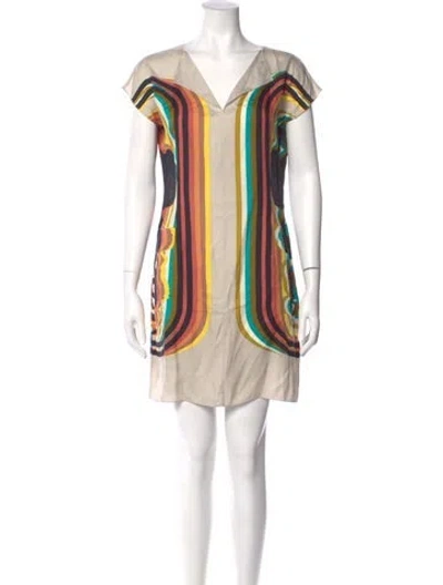 Pre-owned Hermes Silk Mini Dress W/ Tags In Neutral