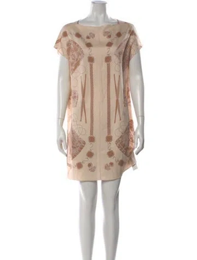 Pre-owned Hermes Silk Mini Dress W/ Tags In Neutral