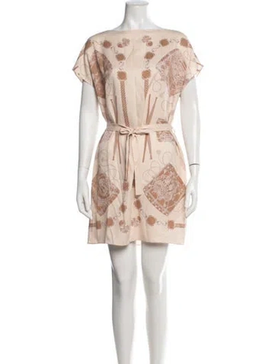 Pre-owned Hermes Silk Mini Dress W/ Tags In Neutrals